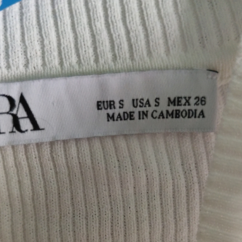 Zara Cream Ribbed Long Sleeve Top - Picture 2 of 2